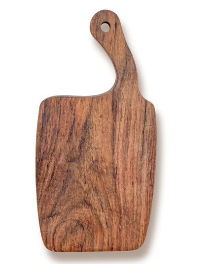Wooden cutting board with a handle. 