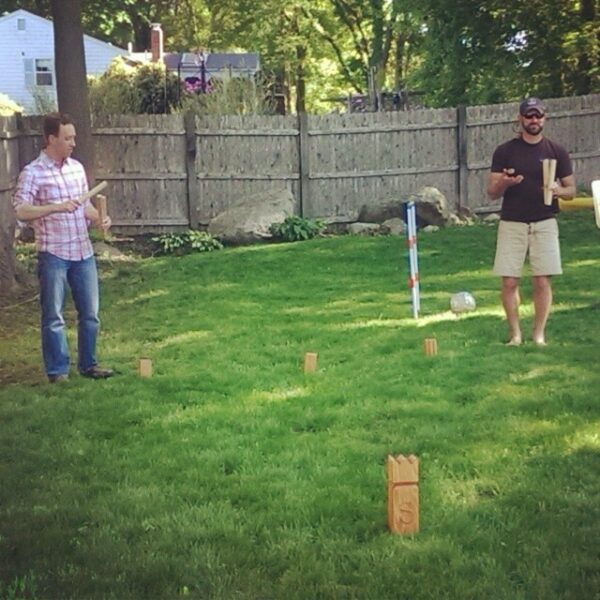 playing with kubb game set