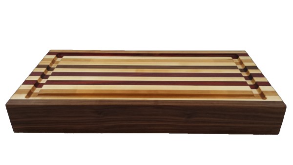 Striped thick cutting board with variety of woods