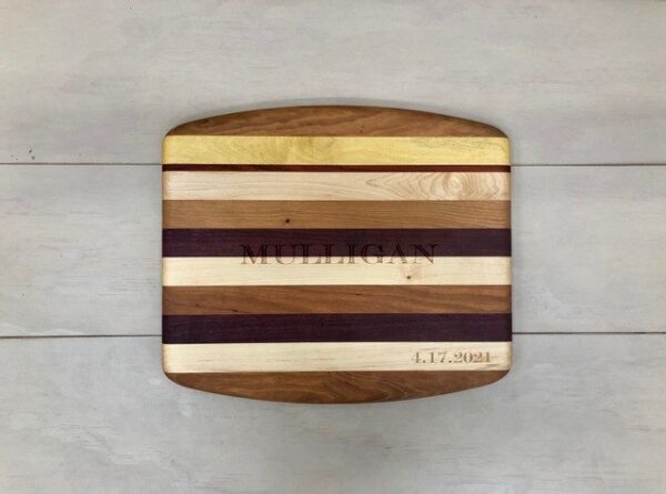 Spring fling charcuterie board engraved with a name