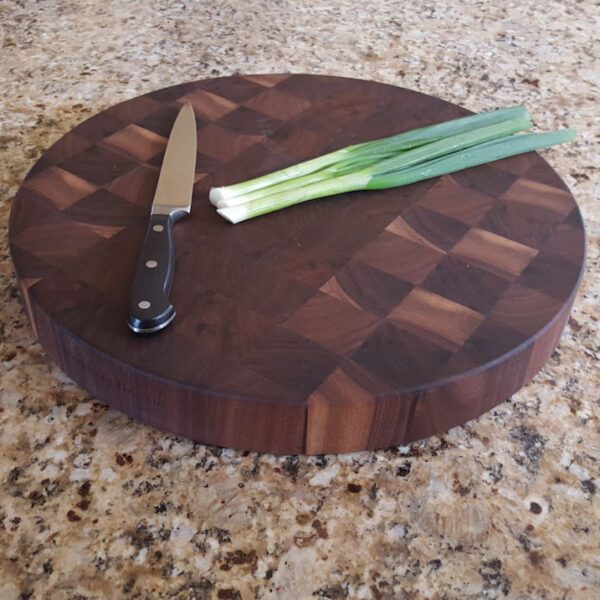 End grain walnut circle wood butcher block cutting board