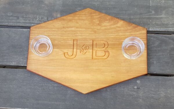 customized serving board with dipping bowls