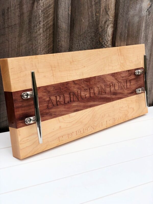cleat handles on large wood serving board