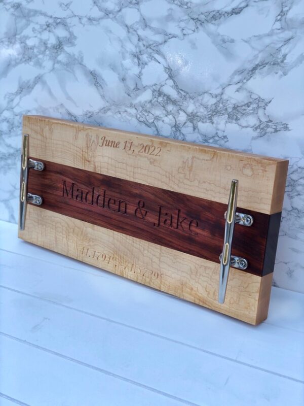Cleat Serving Board with handles and personalized engraving