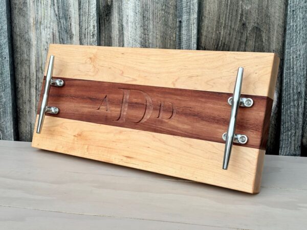 Nautical cleat serving board with cleats and monogram engraving