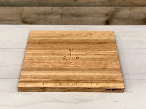 butcher block engraved with coordinates