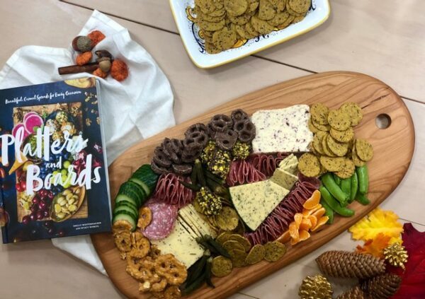 serving board with charcuterie snacks for styling