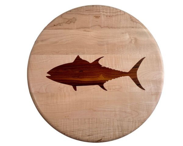 Wooden lazy susan with inlaid tuna